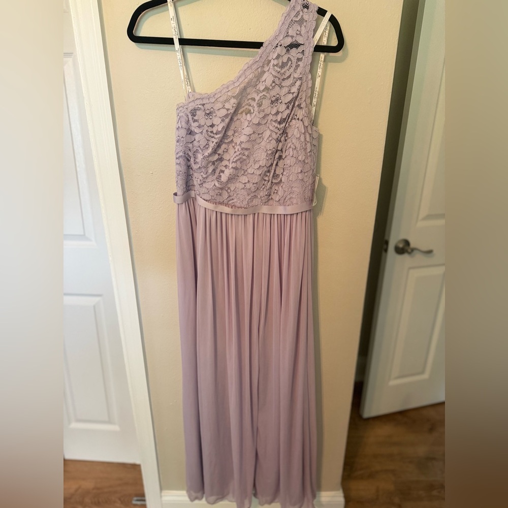 Davids Bridal one shoulder long plurple lace Bridesmaid Dress